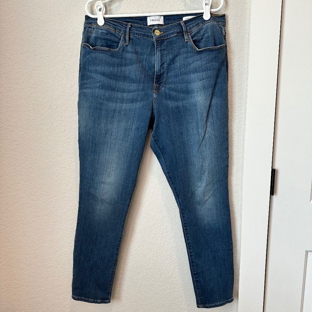 Frame Denim Le High Skinny Crop High Rise Stretchy Jeans - Size 32 - EUC - Picture 1 of 7